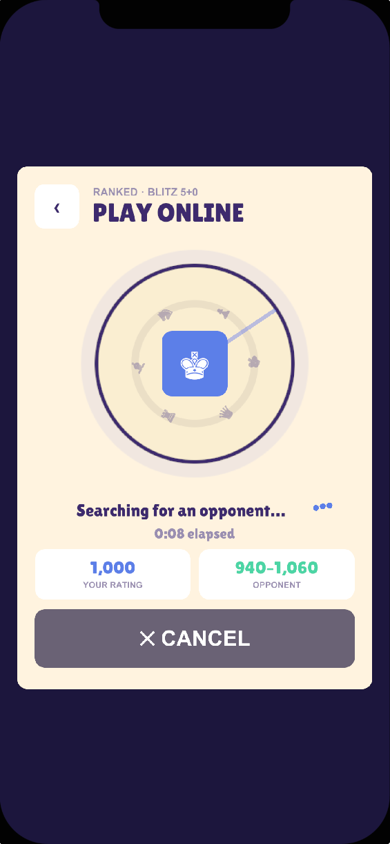 Play Online — searching for a ranked opponent